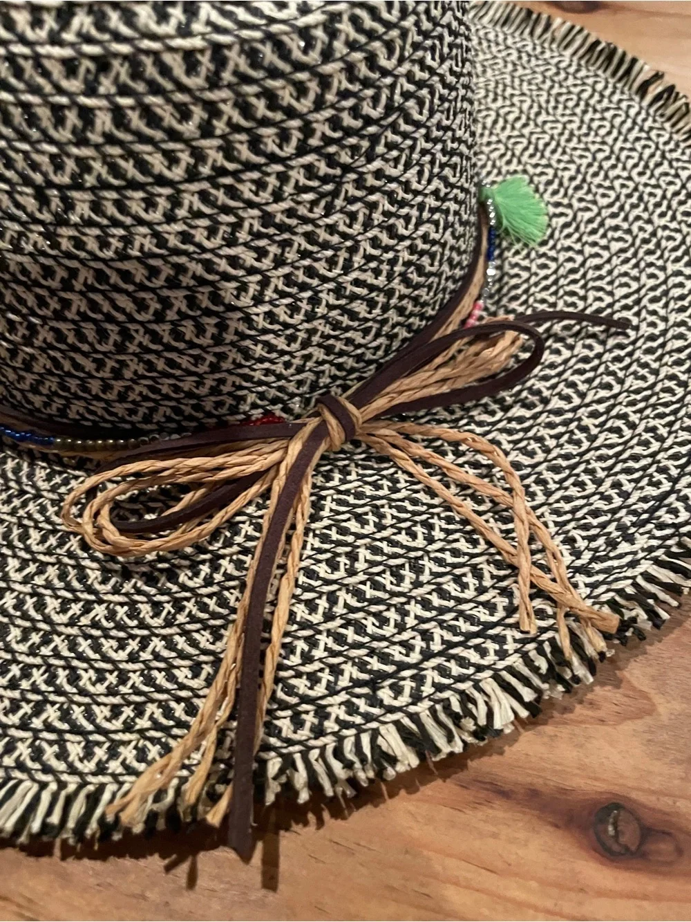 Cappelli Brown Ivory Fedora Short Brim Hat Beaded Tassel Southwest Aztec Boho OS